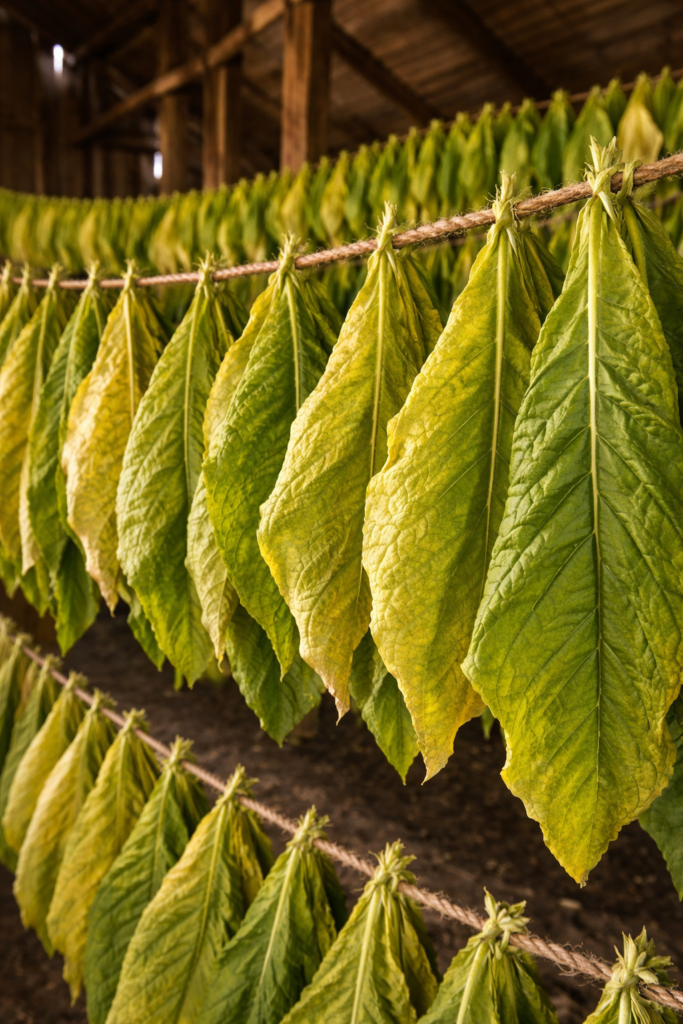 Nanizani listovi duvana sa pravilnim razmakom za optimalno sušenje